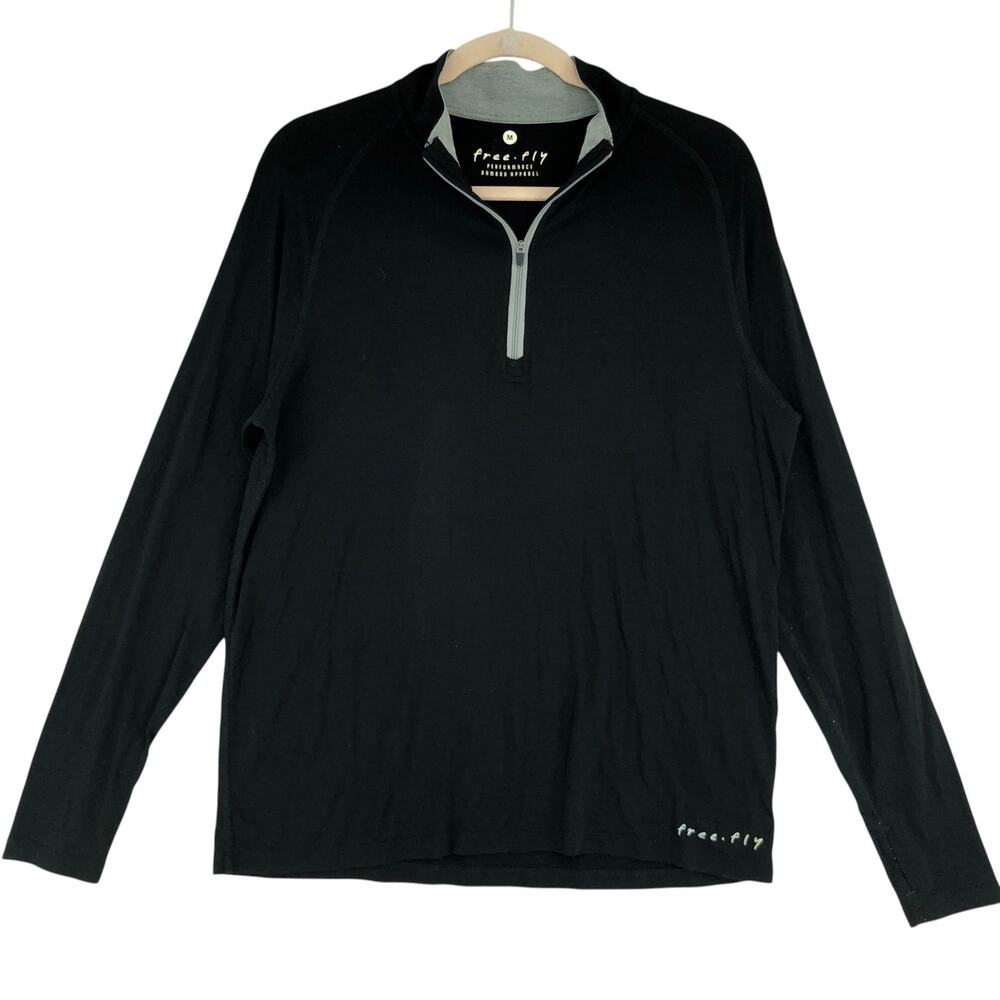 Free Fly Mens Size M Sweater Lightweight Bamboo 1/4 Zip Thumb Holes Black